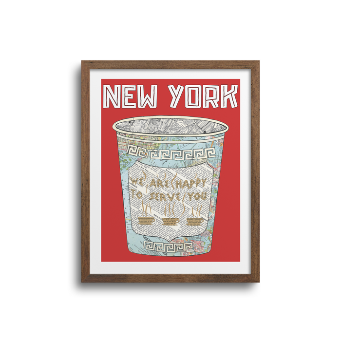 NY Coffee Cup "We Are Happy To Serve You" Art Print