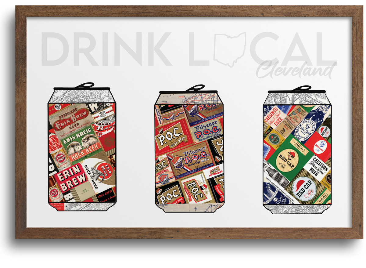 Drink Local Cleveland Brewed Poster Paper Cutz Vintage