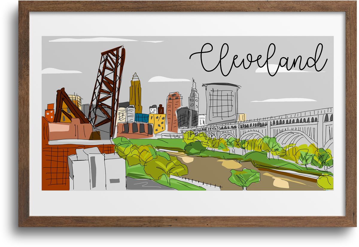 Cleveland Skyline Illustration Print Paper Cutz Vintage