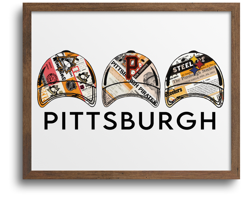 Pittsburgh Sport Team Hats Poster - Steelers, Pirates & Pens