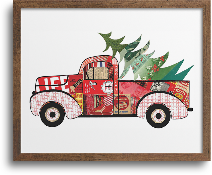 Red Truck With Christmas Tree Print Notecards Paper Cutz Vintage