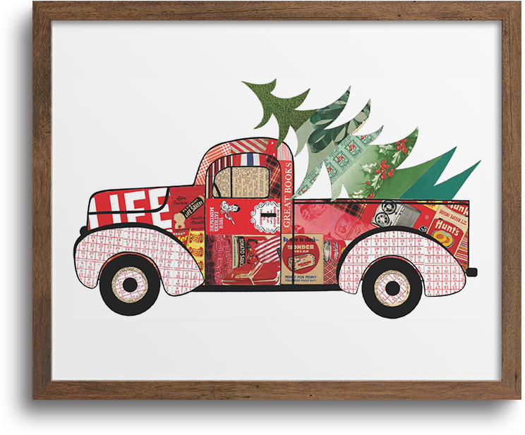 Red Truck With Christmas Tree Print | Notecards
