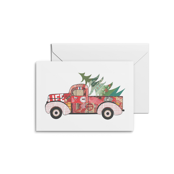 Red Truck With Christmas Tree Print | Notecards